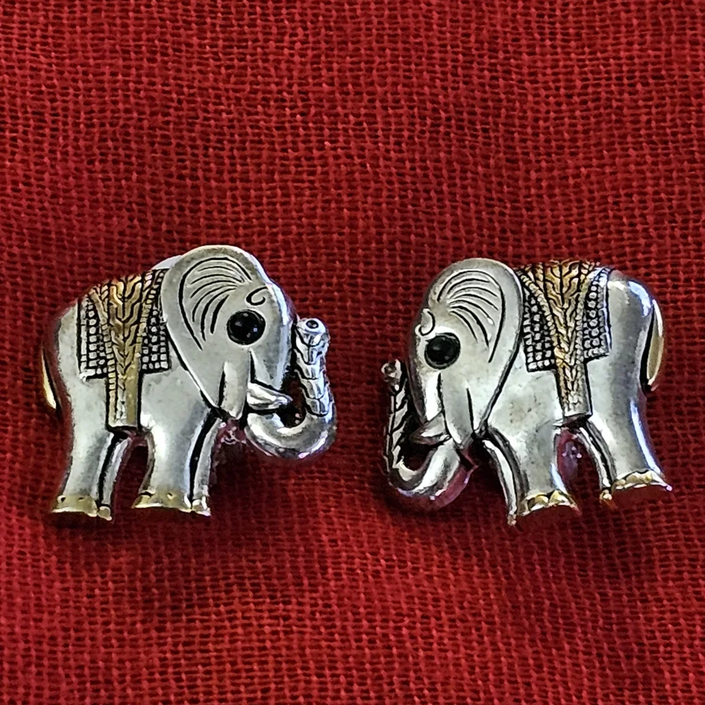 Silver and Gold-tone Clip-on Elephant Earrings - Picture 2 of 6
